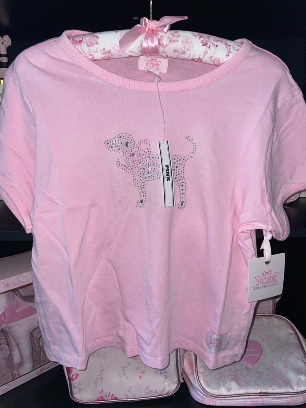 PINK X LoveShackFancy L retro bling tee